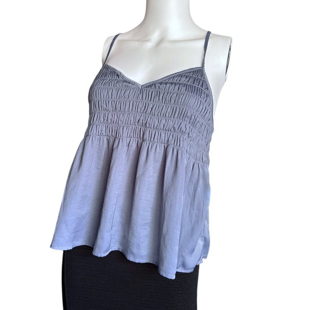 AE Smocked summer top medium silky look satin cami slate blue American Eagle​​ - Picture 2 of 7